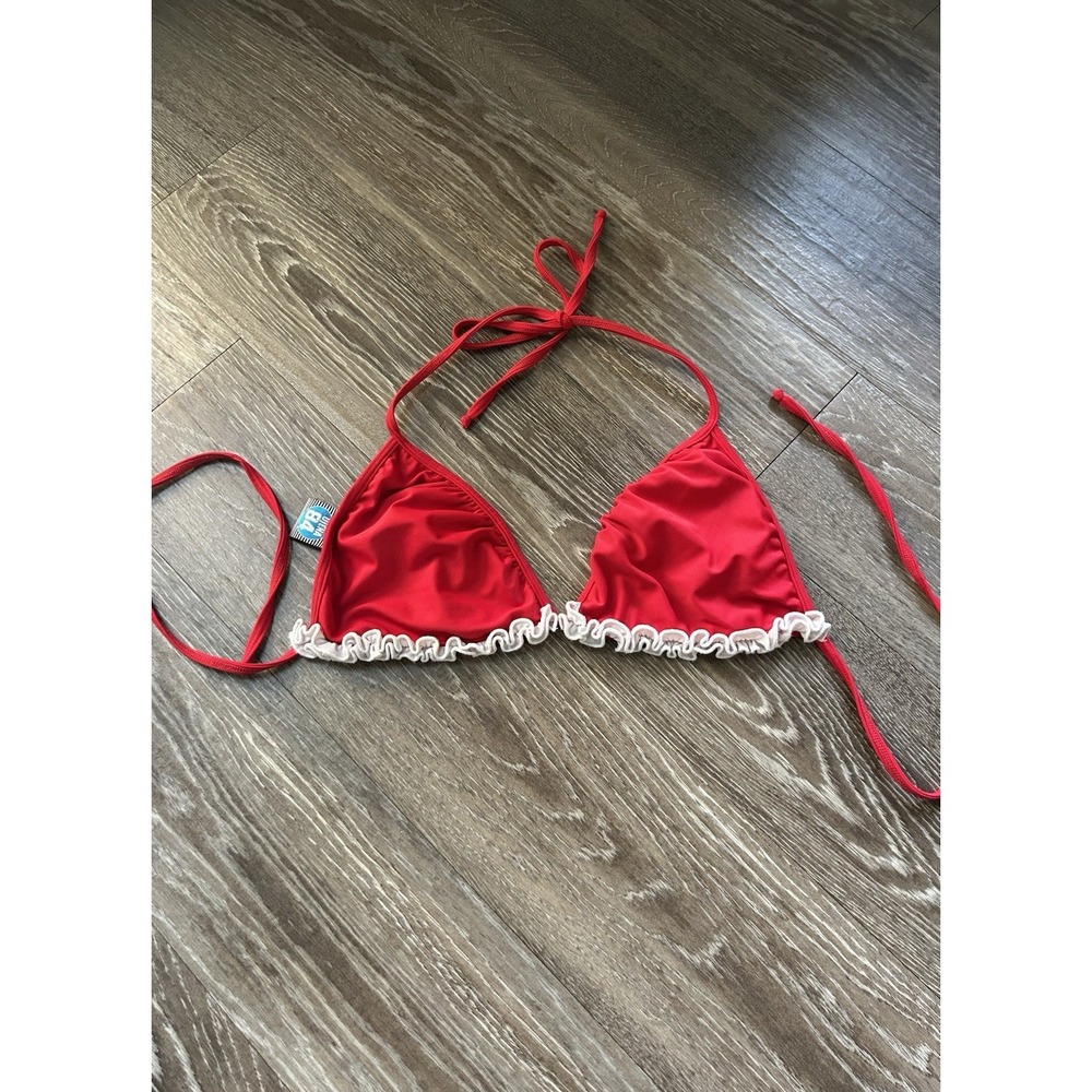VTG Red Ruffle Bikini Top Sexy Y2K Beach Feminine Coquette USA Made - Picture 1 of 6